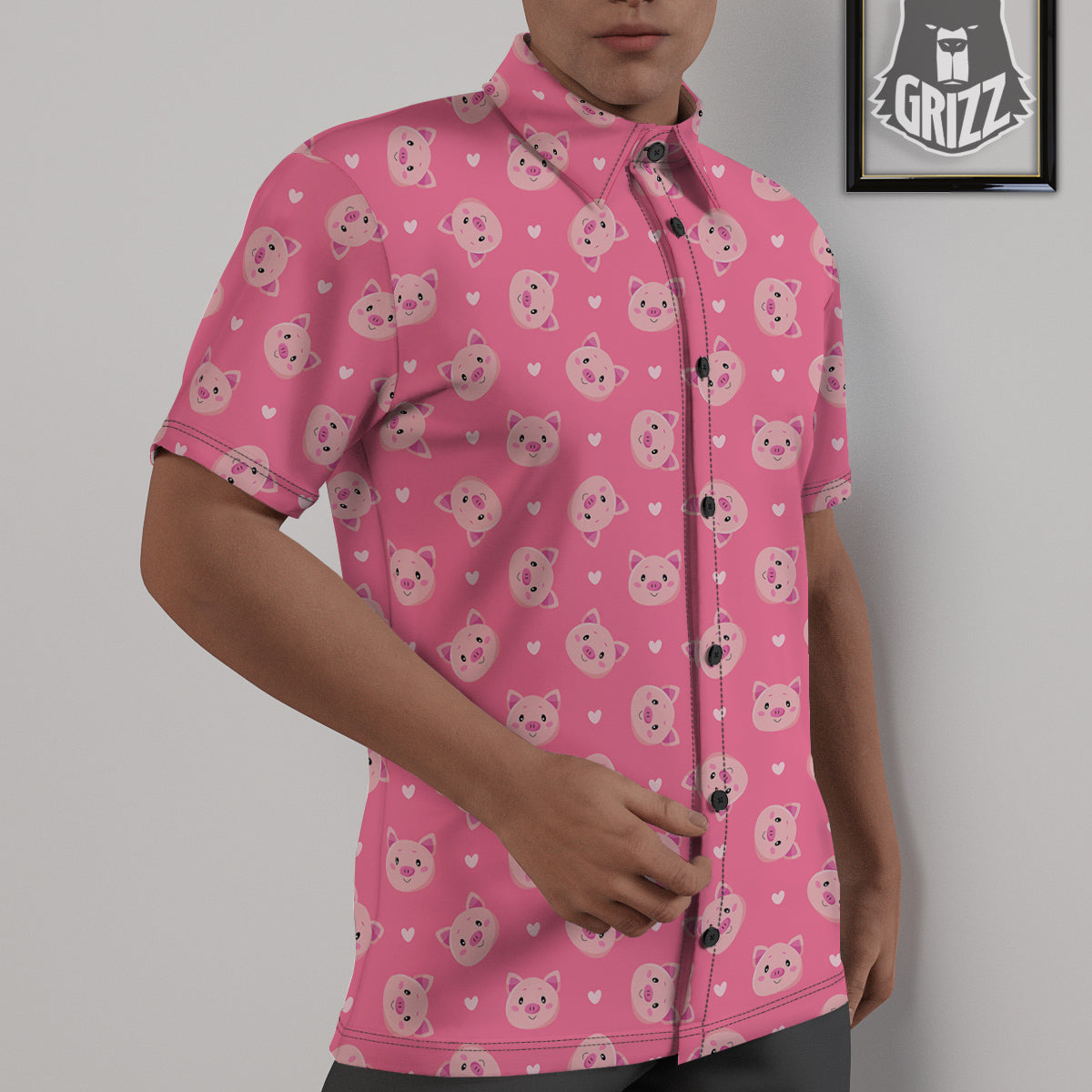 Pig Cute Cartoon Print Pattern Untucked Shirts-grizzshop