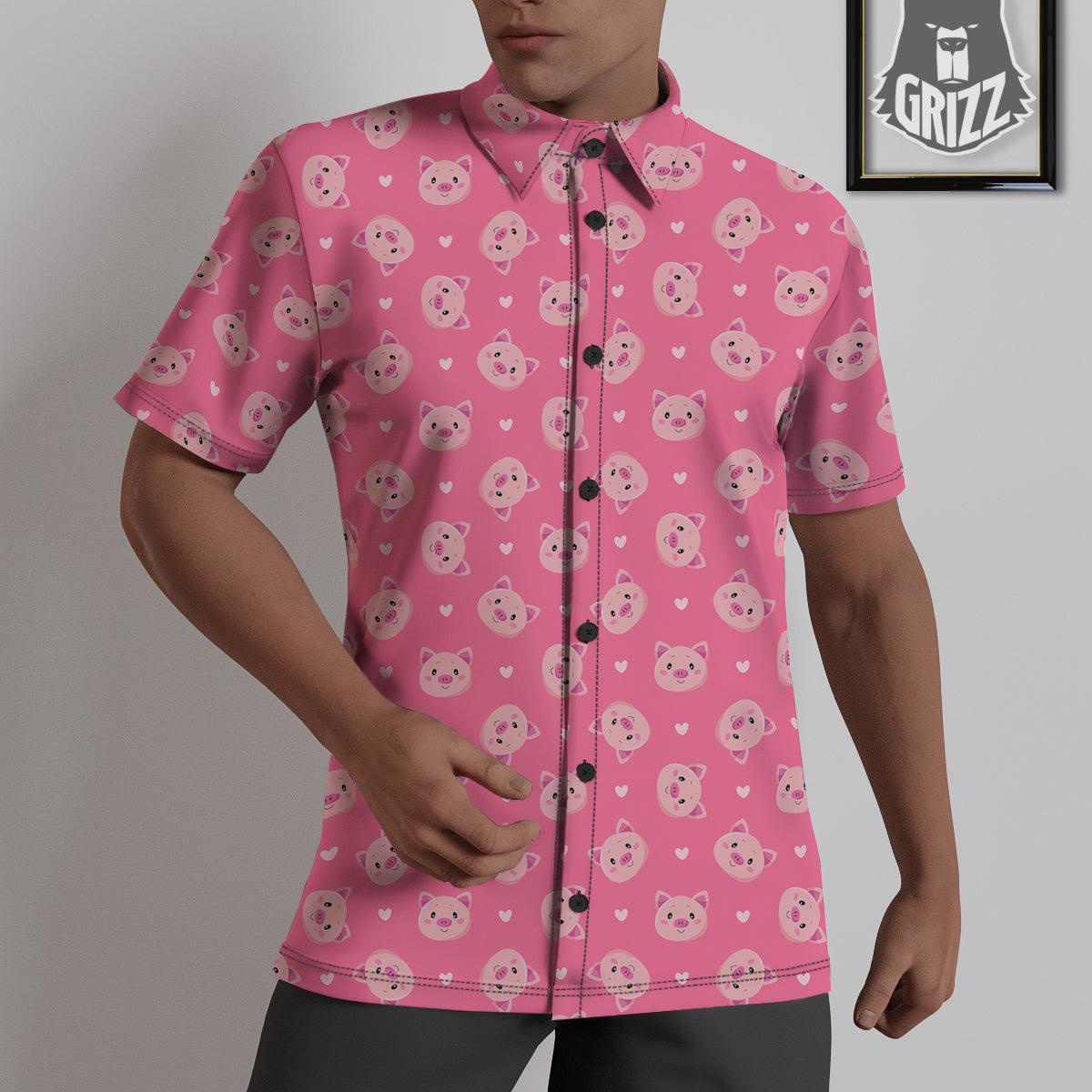 Pig Cute Cartoon Print Pattern Untucked Shirts-grizzshop