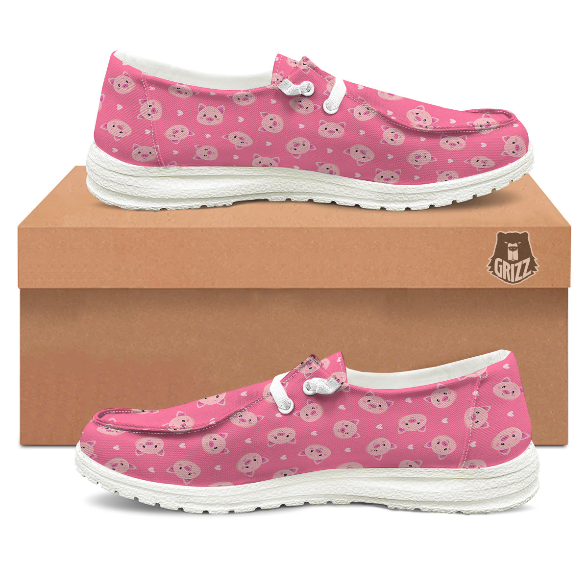 Pig Cute Cartoon Print Pattern White Loafers-grizzshop