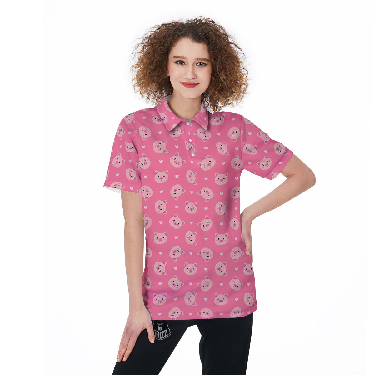 Pig Cute Cartoon Print Pattern Women's Golf Shirts-grizzshop