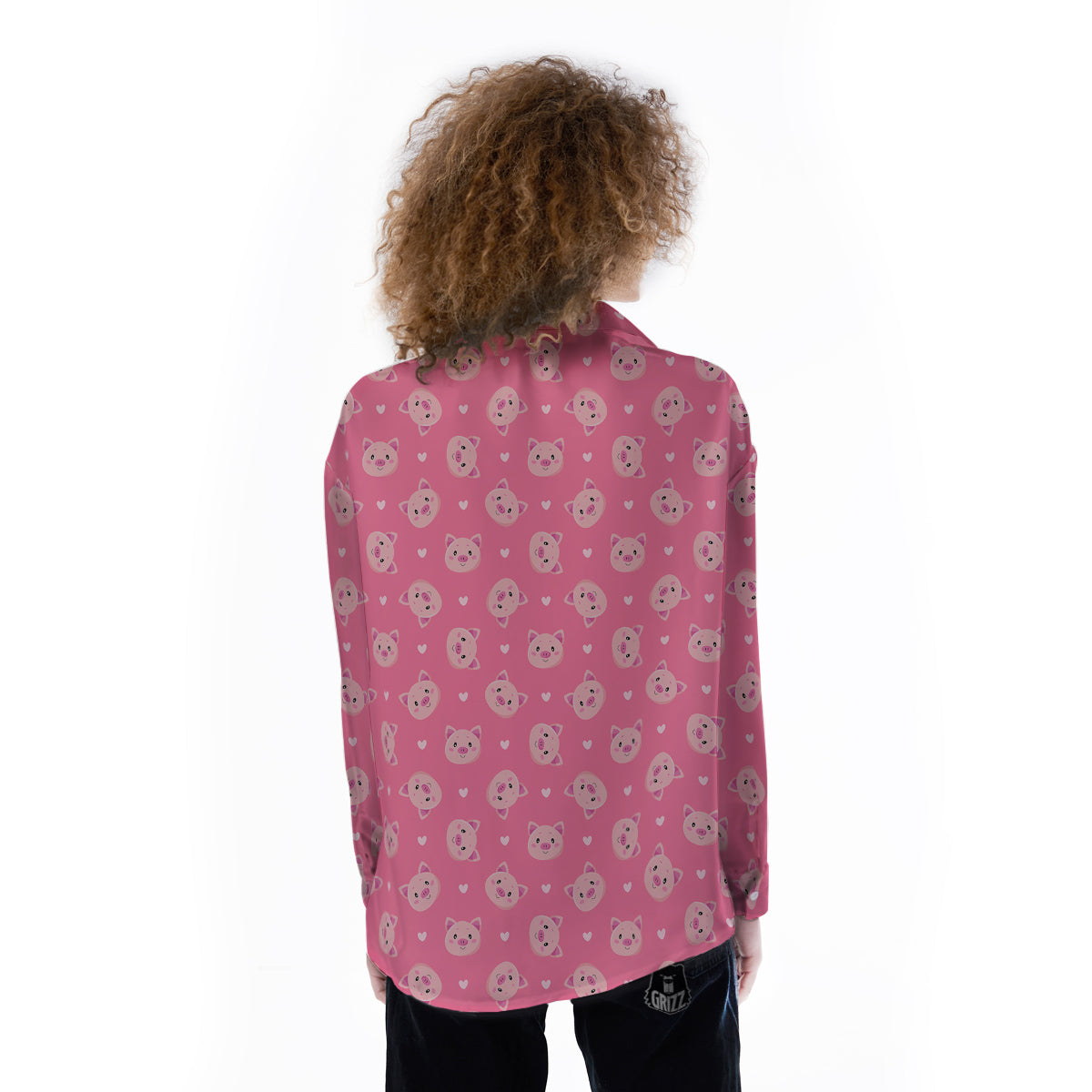 Pig Cute Cartoon Print Pattern Women's Long Sleeve Shirts-grizzshop