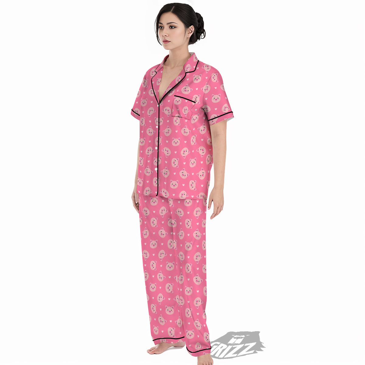 Pig Cute Cartoon Print Pattern Women's Pajamas Set-grizzshop