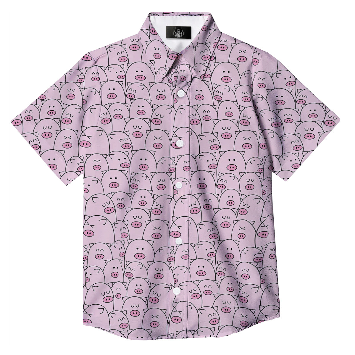 Pig Cute Pink Print Pattern Button Up Shirt-grizzshop