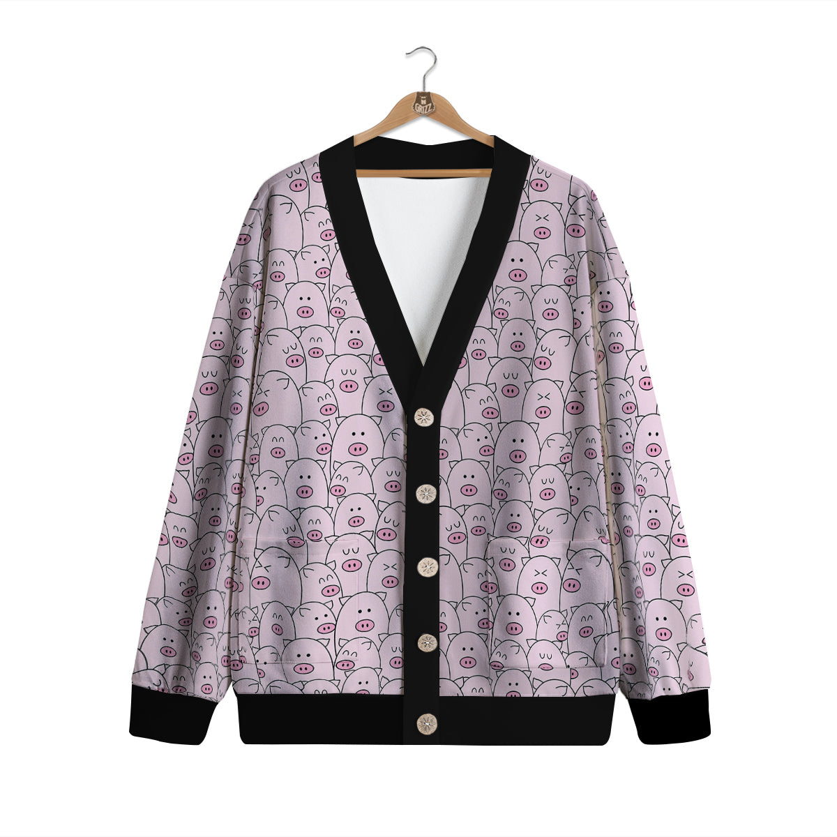 Pig Cute Pink Print Pattern Cardigan-grizzshop