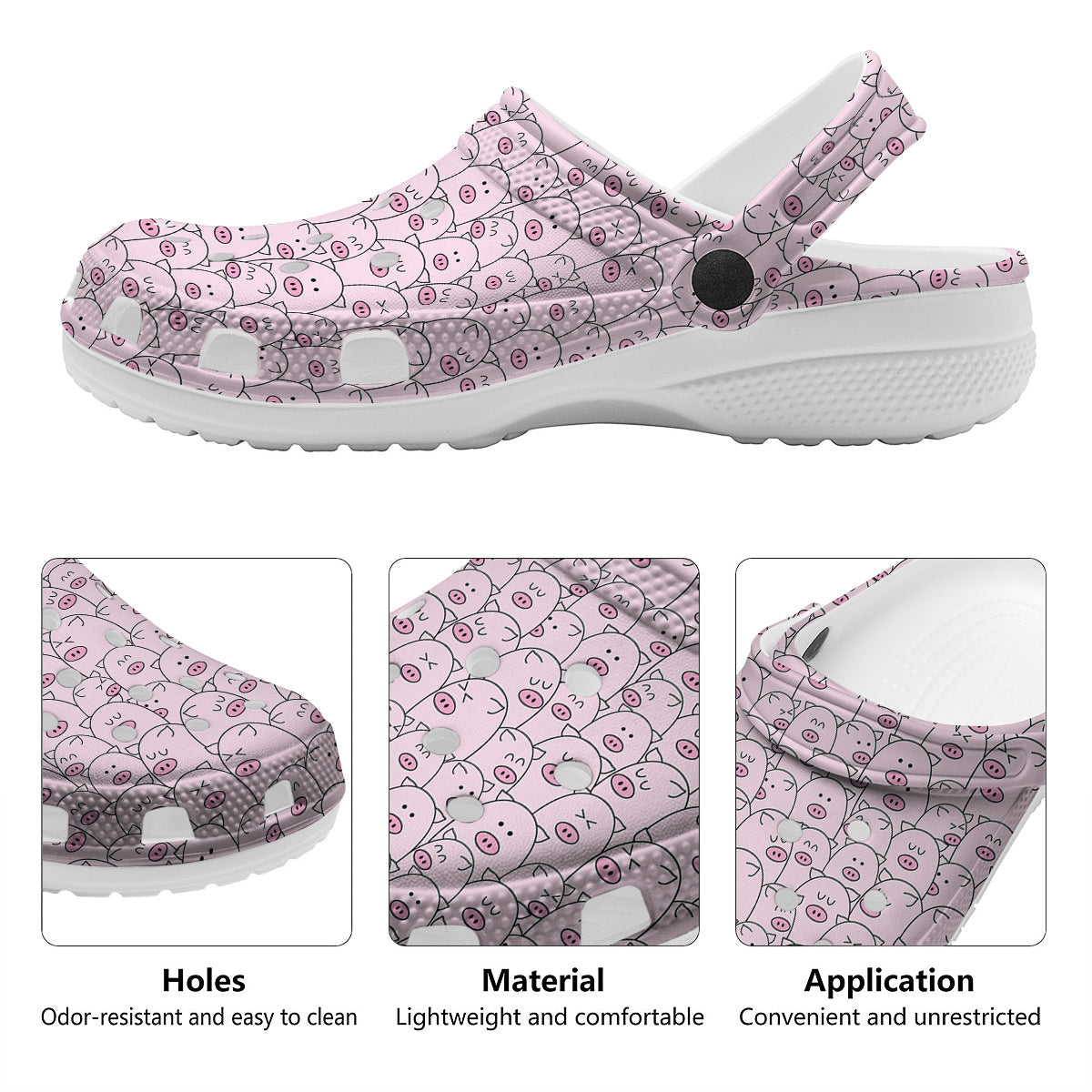 Pig Cute Pink Print Pattern Clog-grizzshop