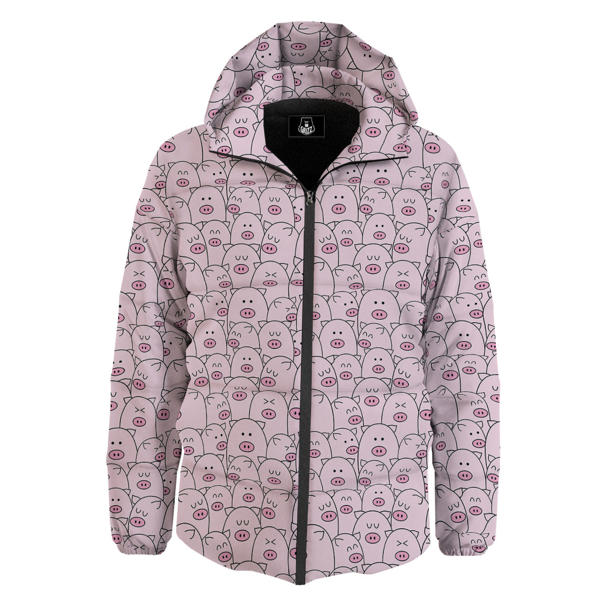 Pig Cute Pink Print Pattern Down Jacket-grizzshop