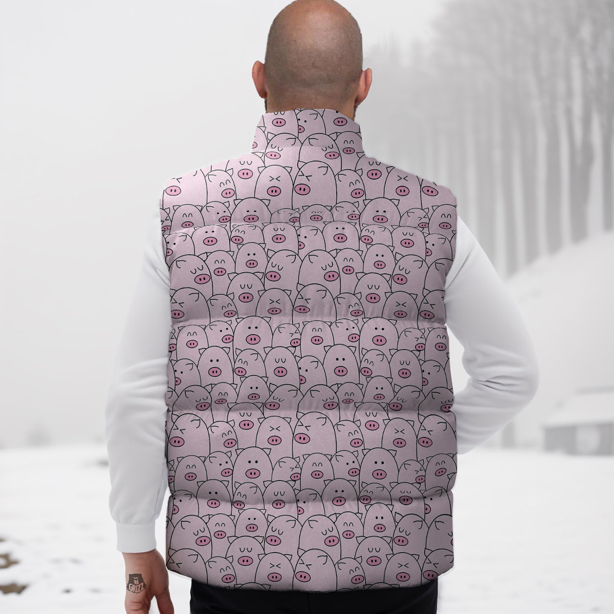 Pig Cute Pink Print Pattern Down Vest