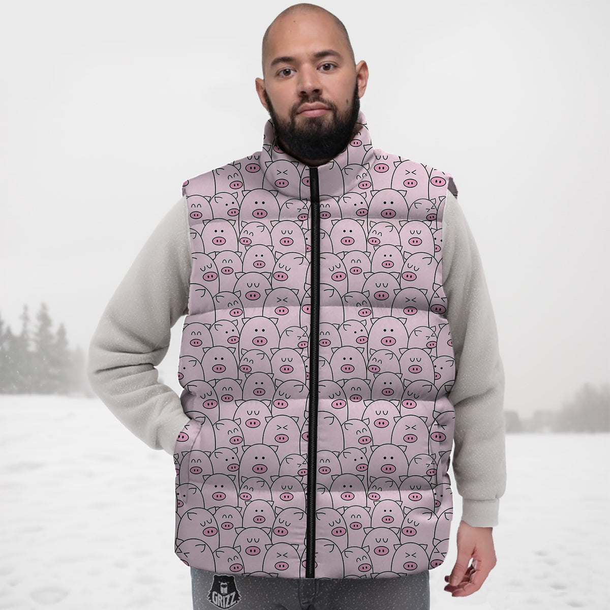 Pig Cute Pink Print Pattern Down Vest