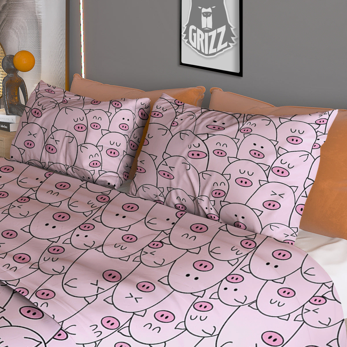 Pig Cute Pink Print Pattern Duvet Cover Bedding Set