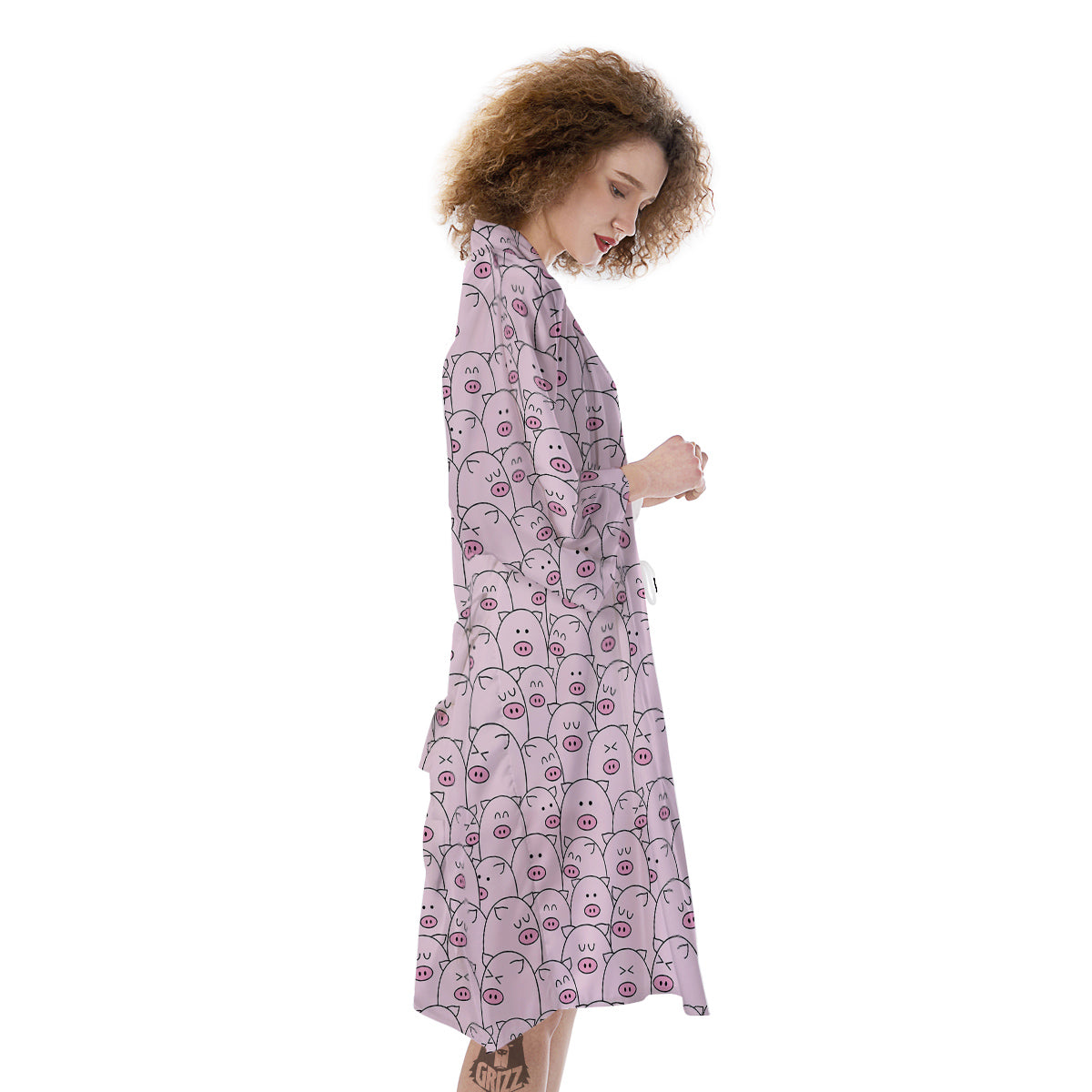 Pig Cute Pink Print Pattern Kimono-grizzshop