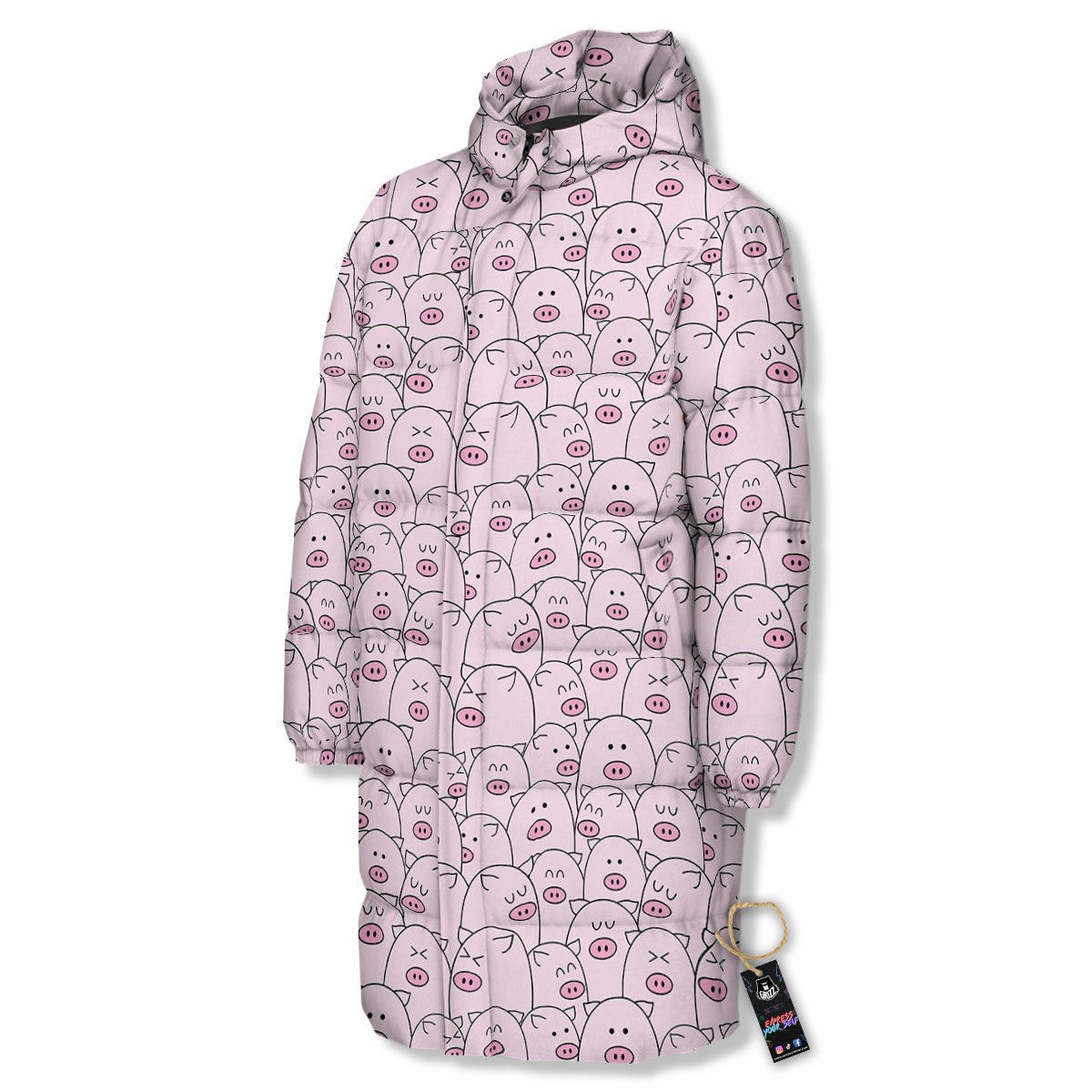 Pig Cute Pink Print Pattern Long Down Jacket-grizzshop