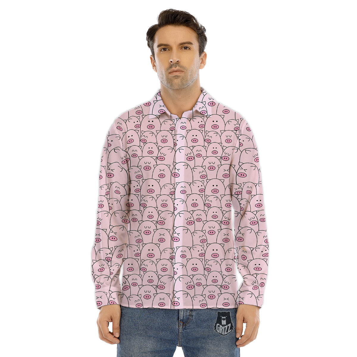 Pig Cute Pink Print Pattern Men's Dress Shirts-grizzshop