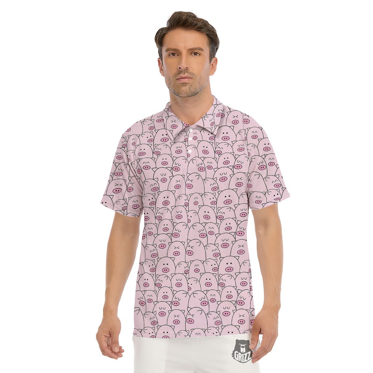 Pig Cute Pink Print Pattern Men's Golf Shirts-grizzshop