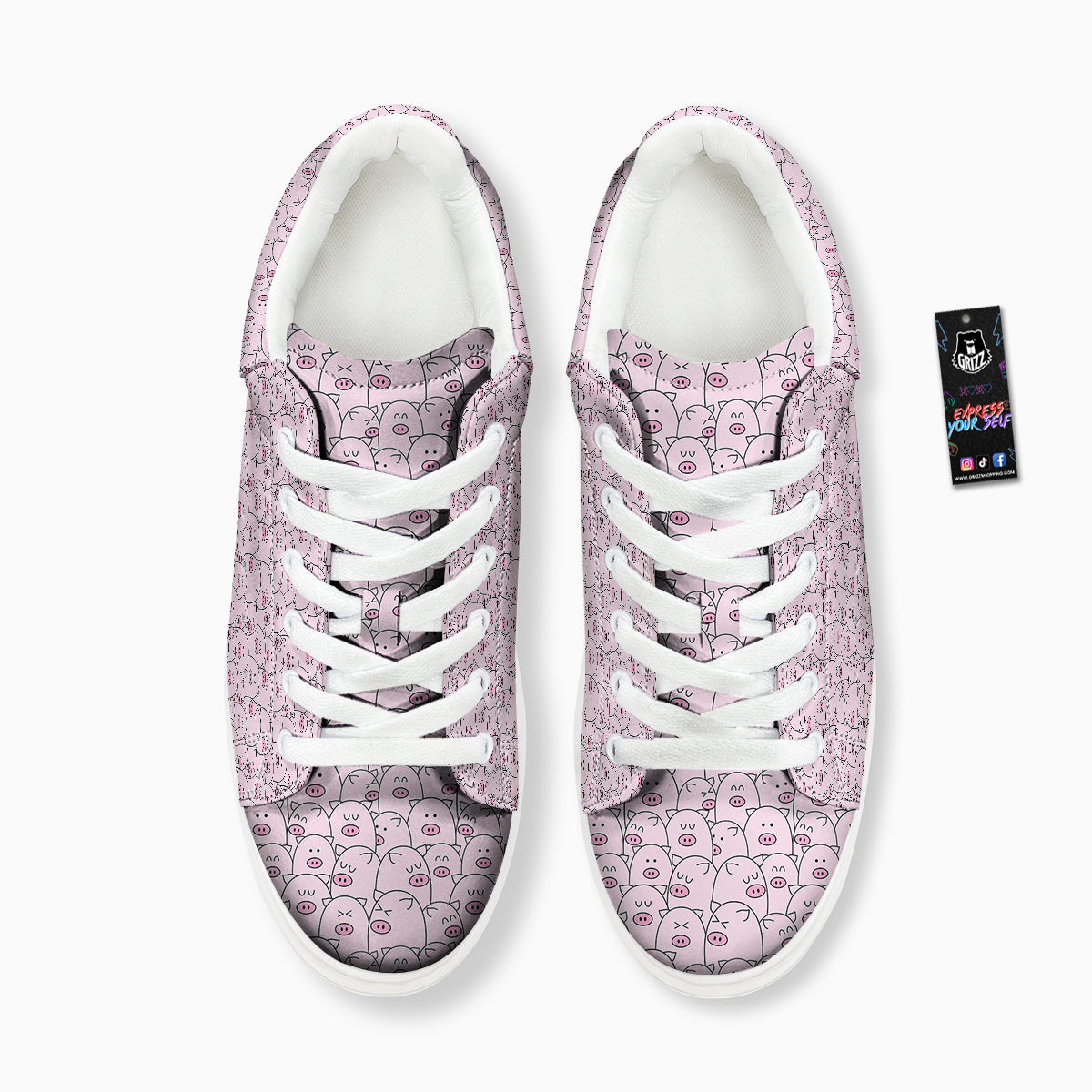 Pig Cute Pink Print Pattern Platform Shoes-grizzshop
