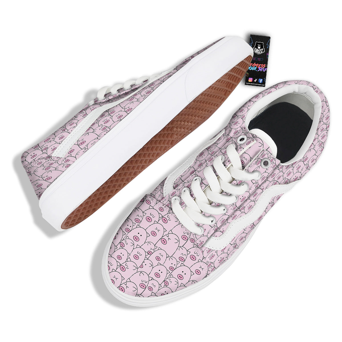 Pig Cute Pink Print Pattern Skate Shoes-grizzshop