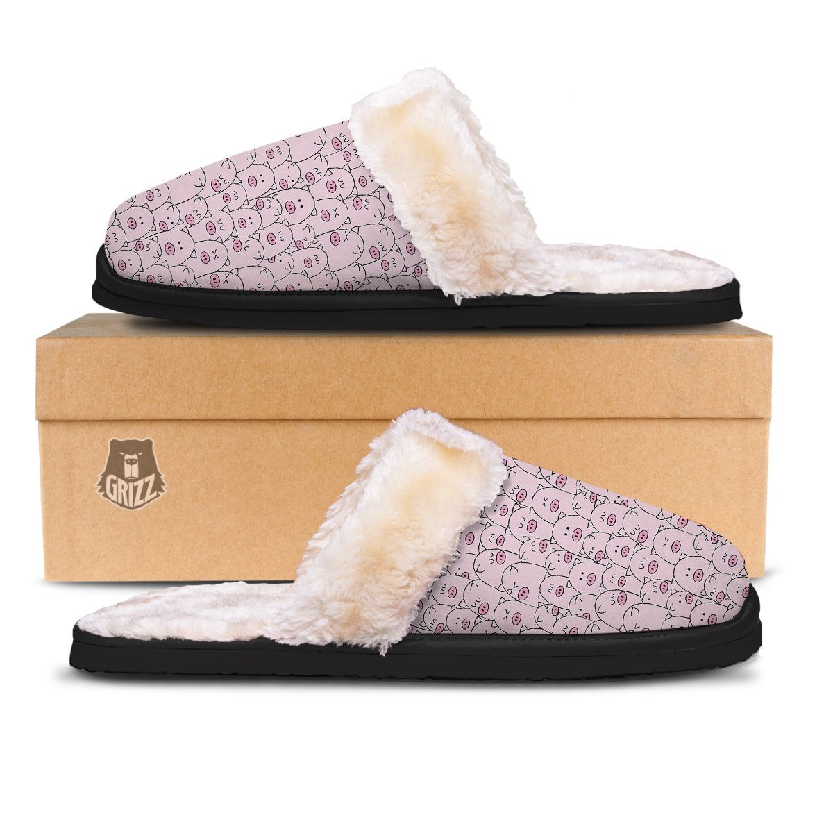 Pig Cute Pink Print Pattern Slippers-grizzshop