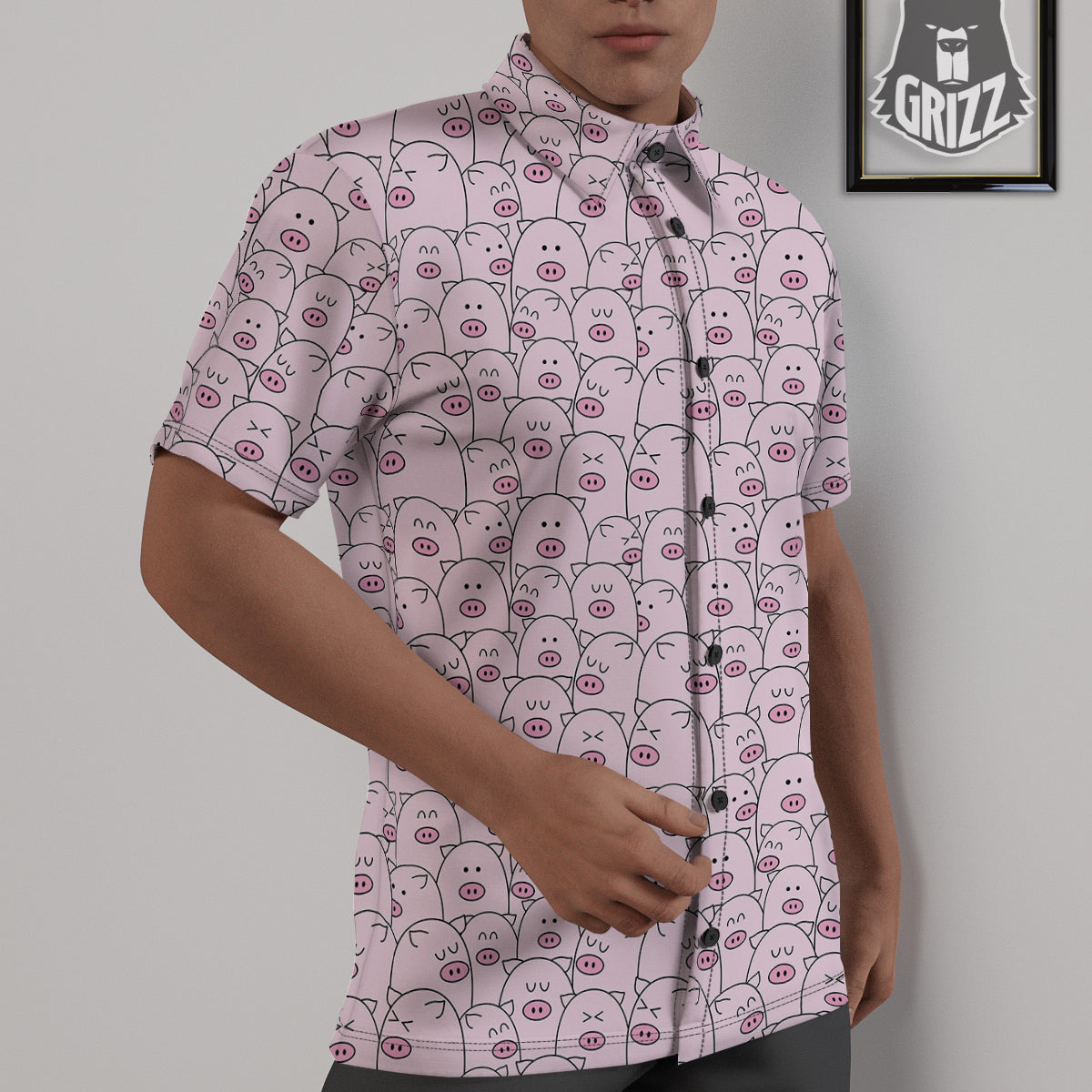 Pig Cute Pink Print Pattern Untucked Shirts-grizzshop
