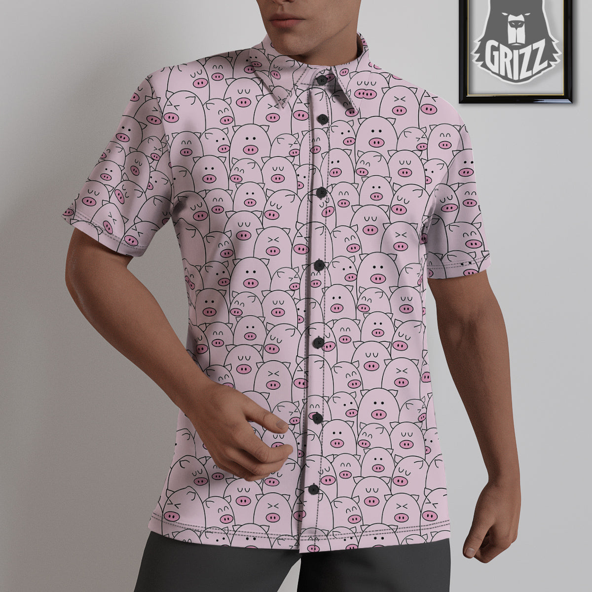 Pig Cute Pink Print Pattern Untucked Shirts-grizzshop