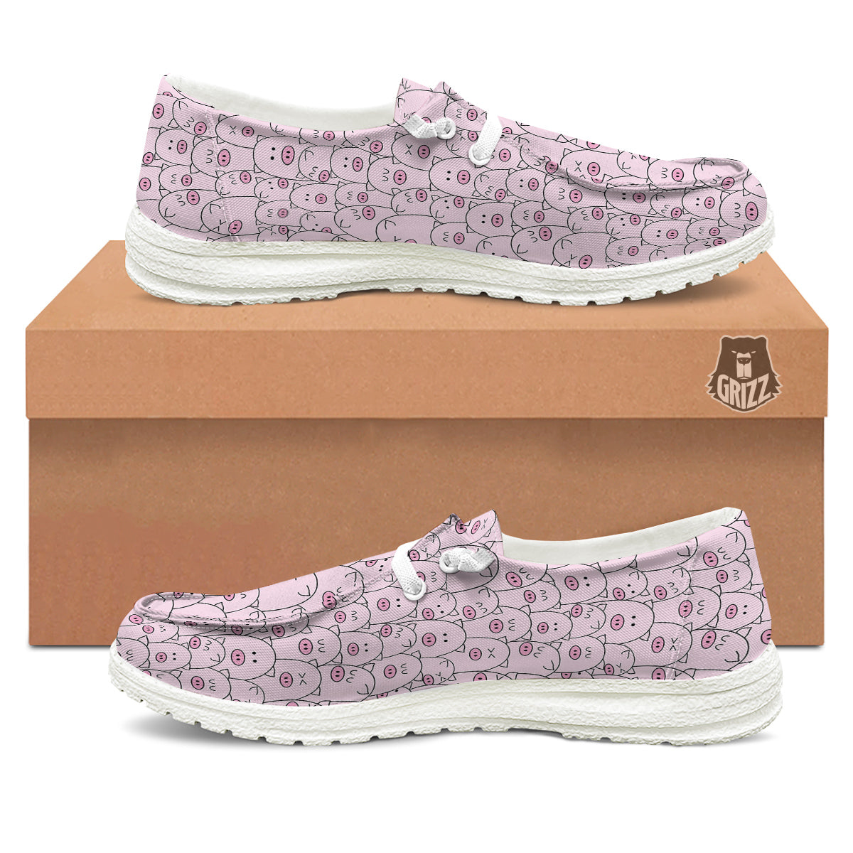 Pig Cute Pink Print Pattern White Loafers-grizzshop