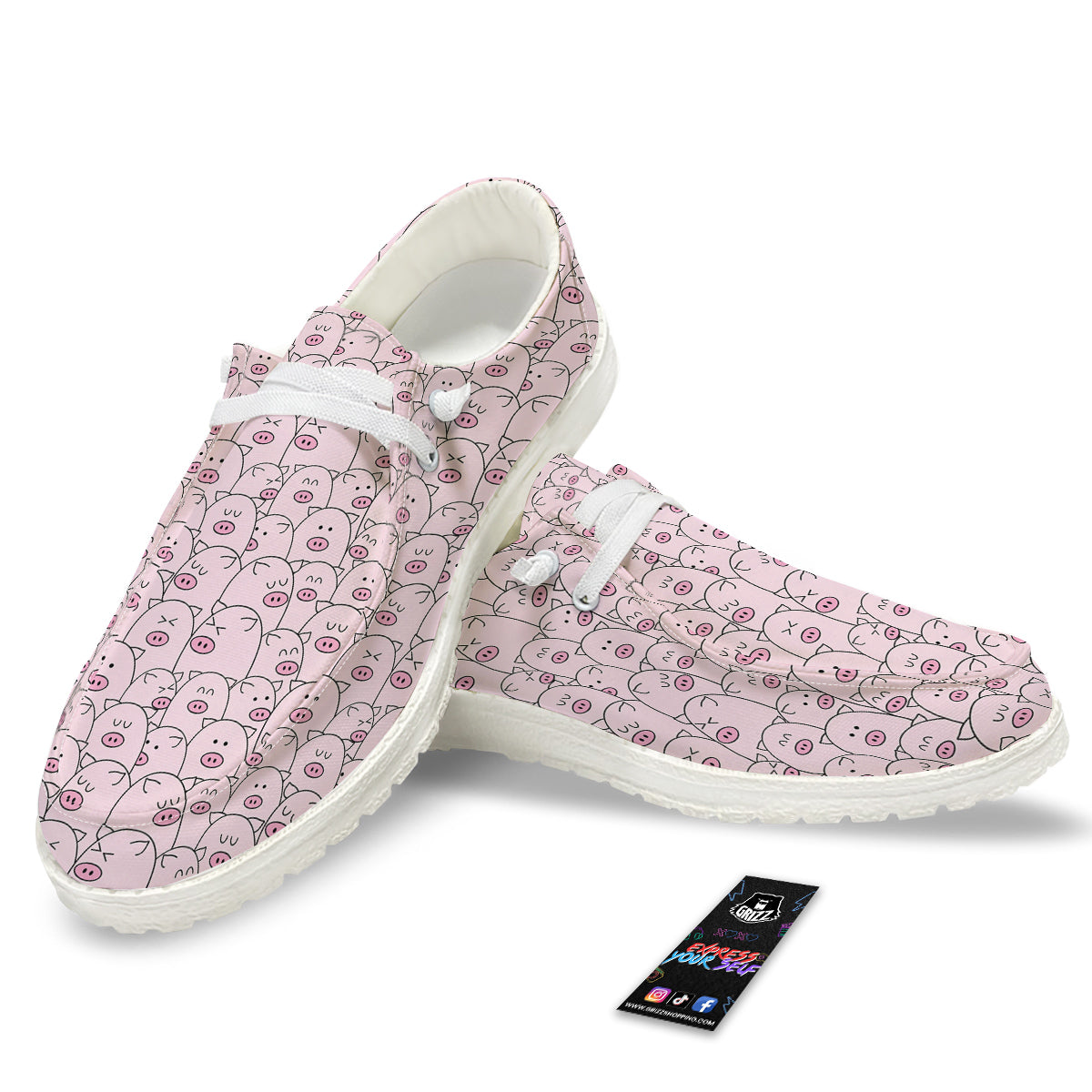 Pig Cute Pink Print Pattern White Loafers-grizzshop