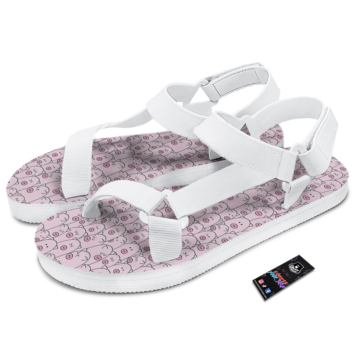 Pig Cute Pink Print Pattern White Open Toe Sandals-grizzshop