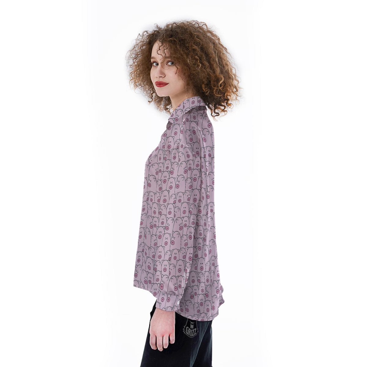 Pig Cute Pink Print Pattern Women's Long Sleeve Shirts-grizzshop