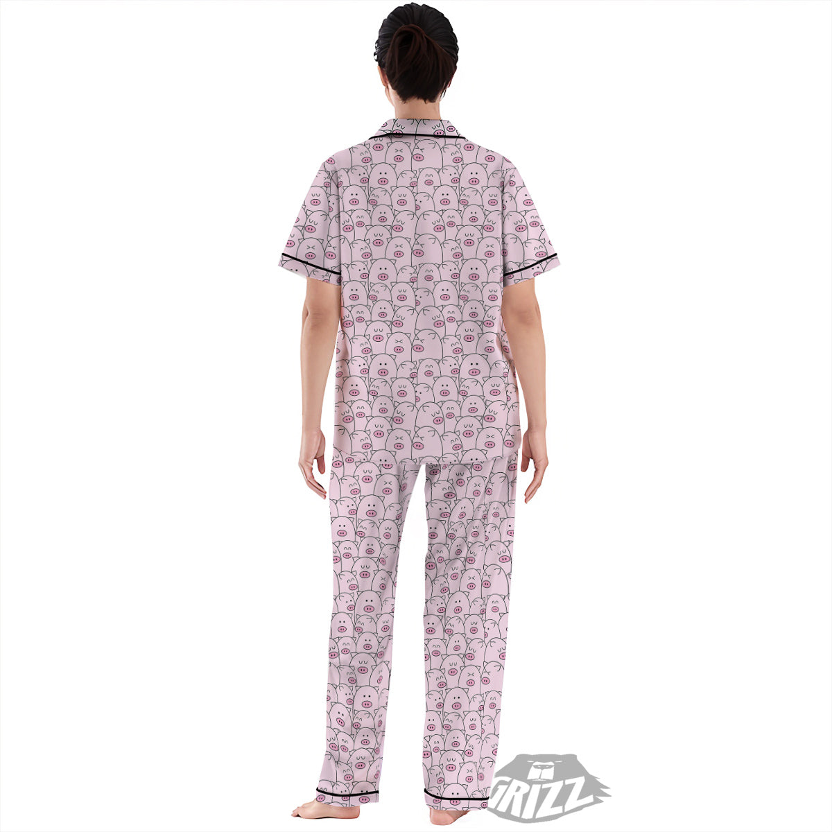 Pig Cute Pink Print Pattern Women's Pajamas Set-grizzshop