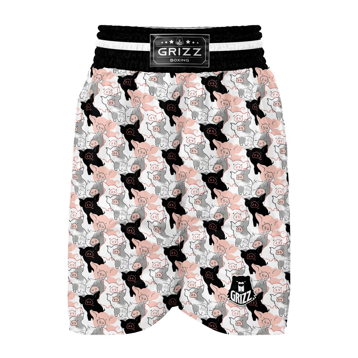 Pig Hand Drawn Pattern Print Boxing Shorts-grizzshop