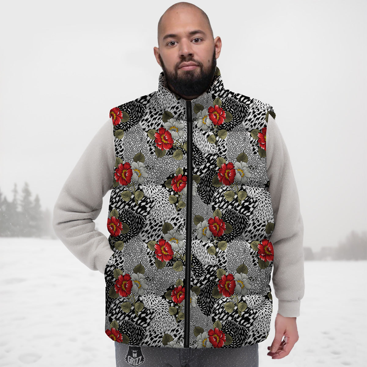 Pig Hand Drawn Pattern Print Down Vest