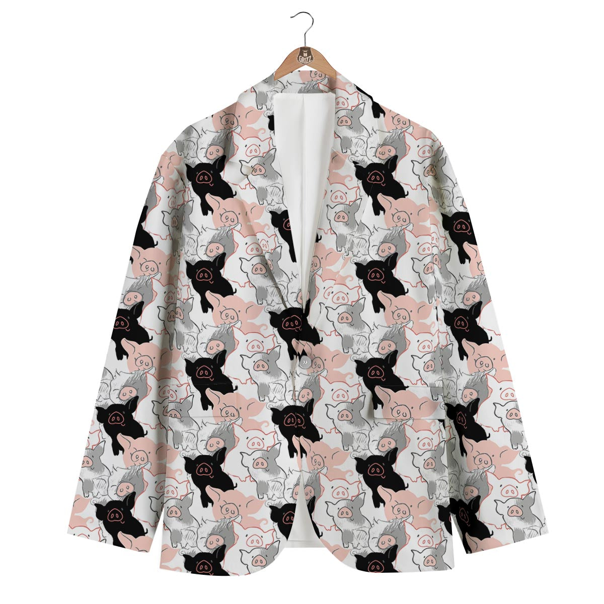 Pig Hand Drawn Pattern Print Men's Blazer-grizzshop