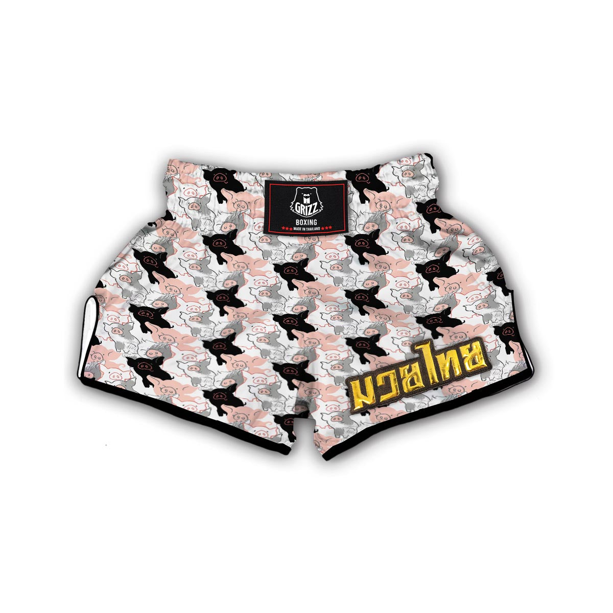 Pig Hand Drawn Pattern Print Muay Thai Boxing Shorts-grizzshop