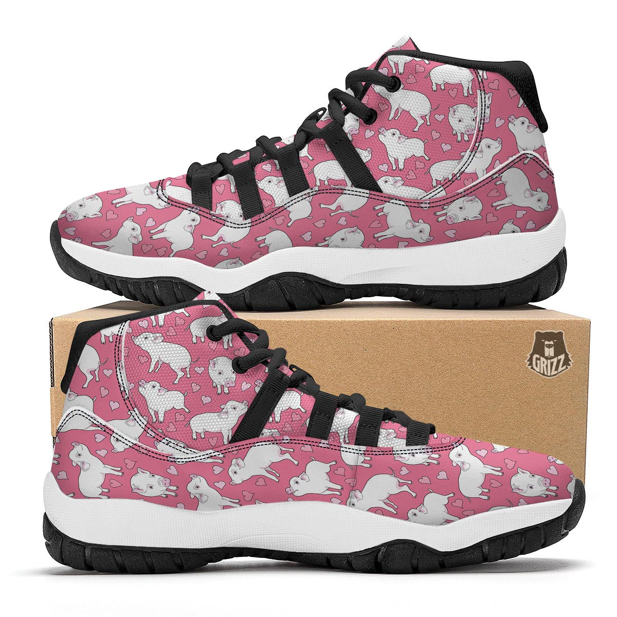 Pig Heart Pattern Print Black Bball Shoes-grizzshop