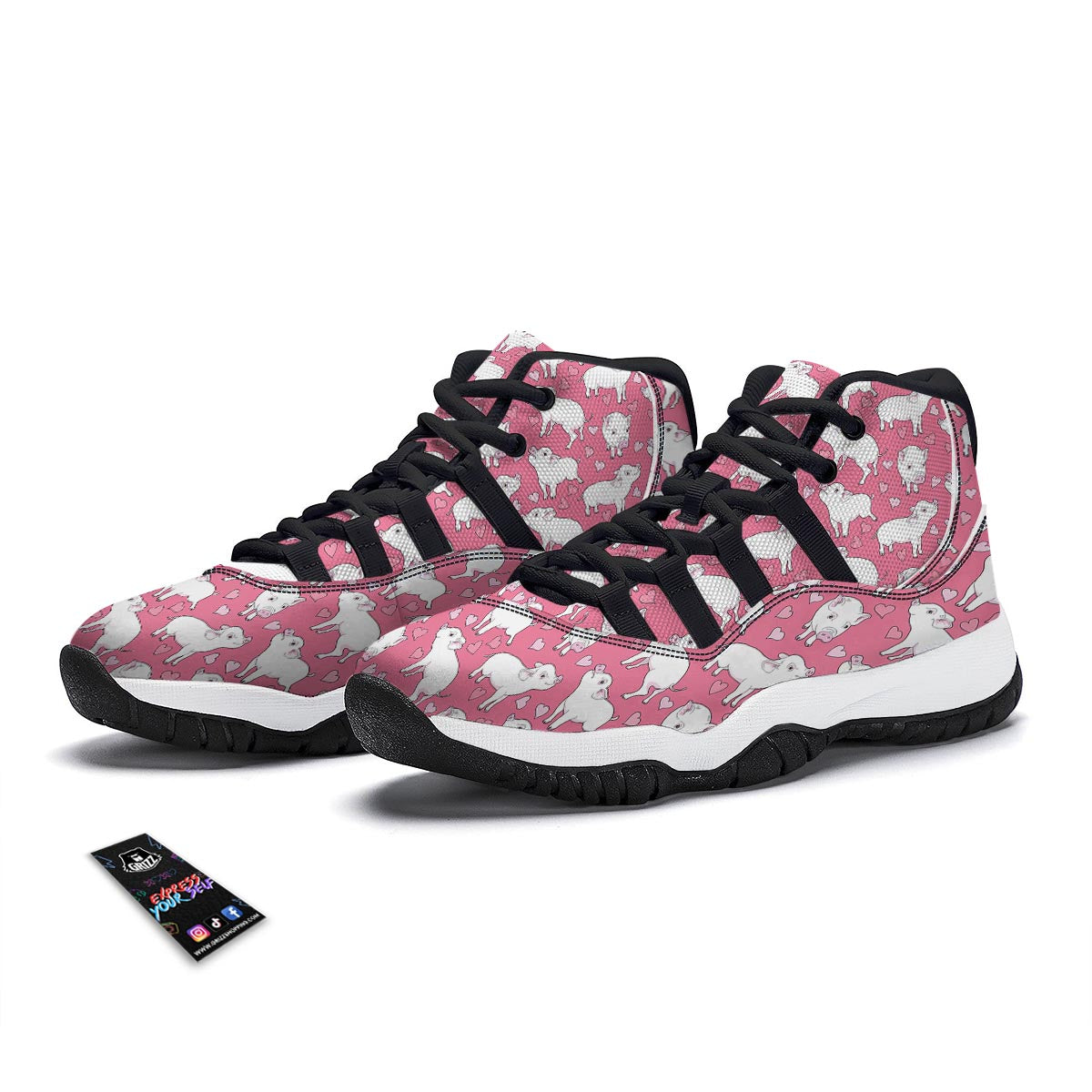 Pig Heart Pattern Print Black Bball Shoes-grizzshop