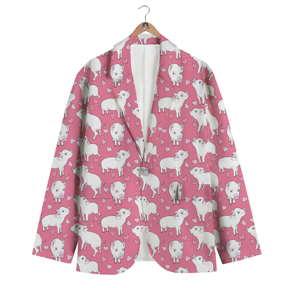 Pig Heart Pattern Print Men's Blazer-grizzshop