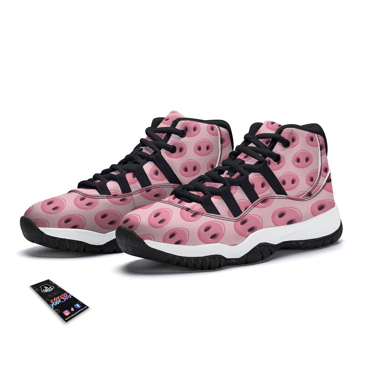 Pig Nose Pink Print Pattern Black Bball Shoes-grizzshop