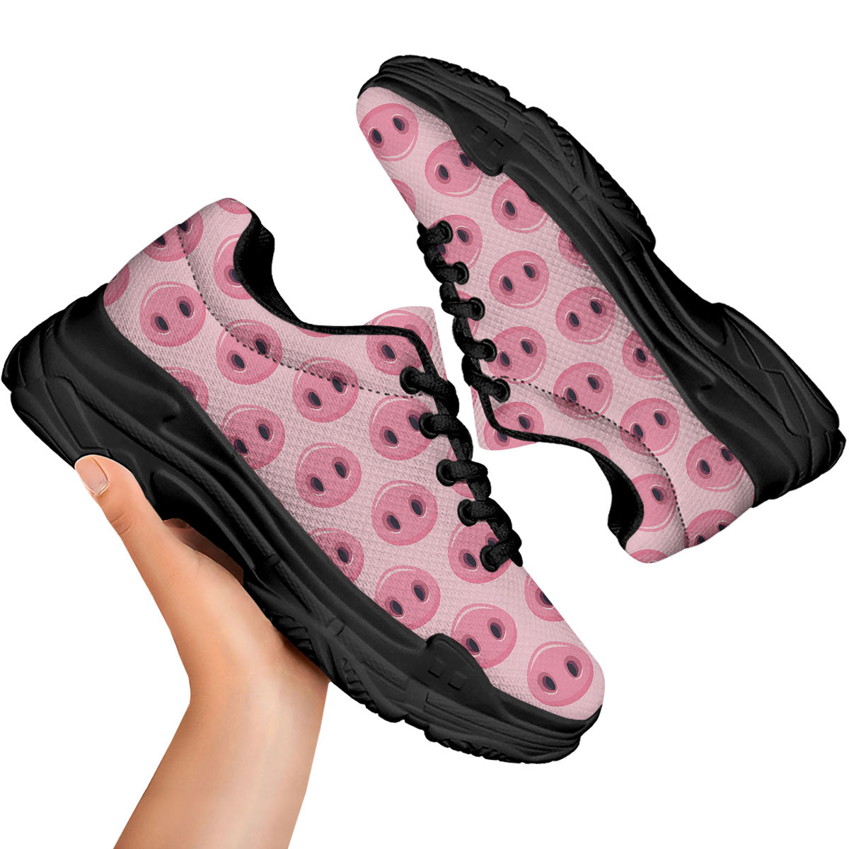 Pig Nose Pink Print Pattern Black Chunky Shoes-grizzshop