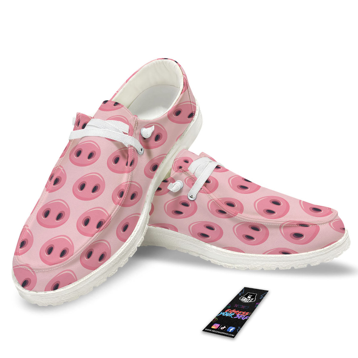 Pig Nose Pink Print Pattern Black Loafers-grizzshop