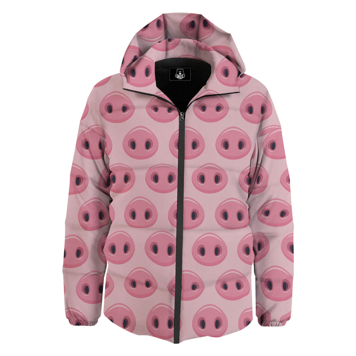 Pig Nose Pink Print Pattern Down Jacket-grizzshop