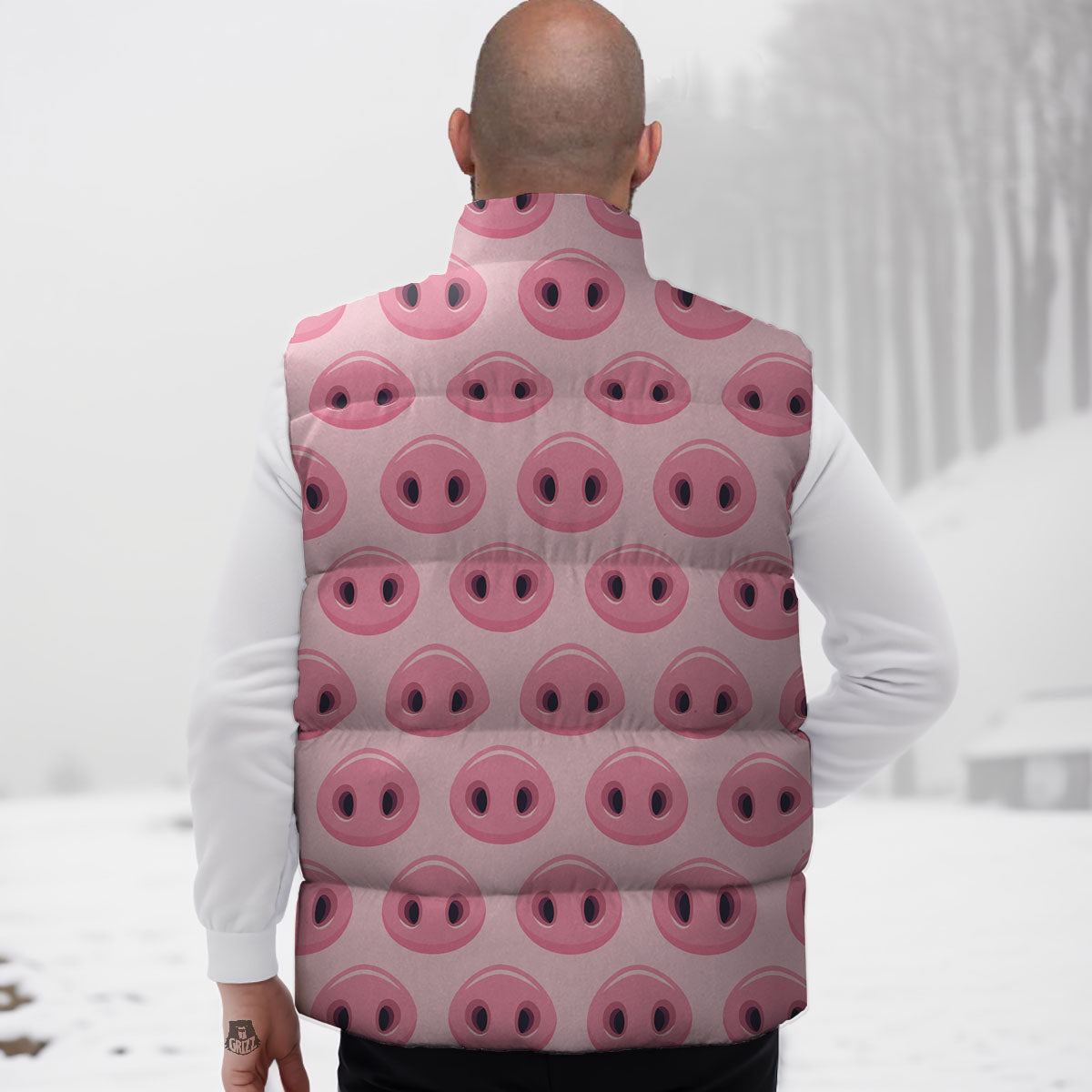 Pig Nose Pink Print Pattern Down Vest