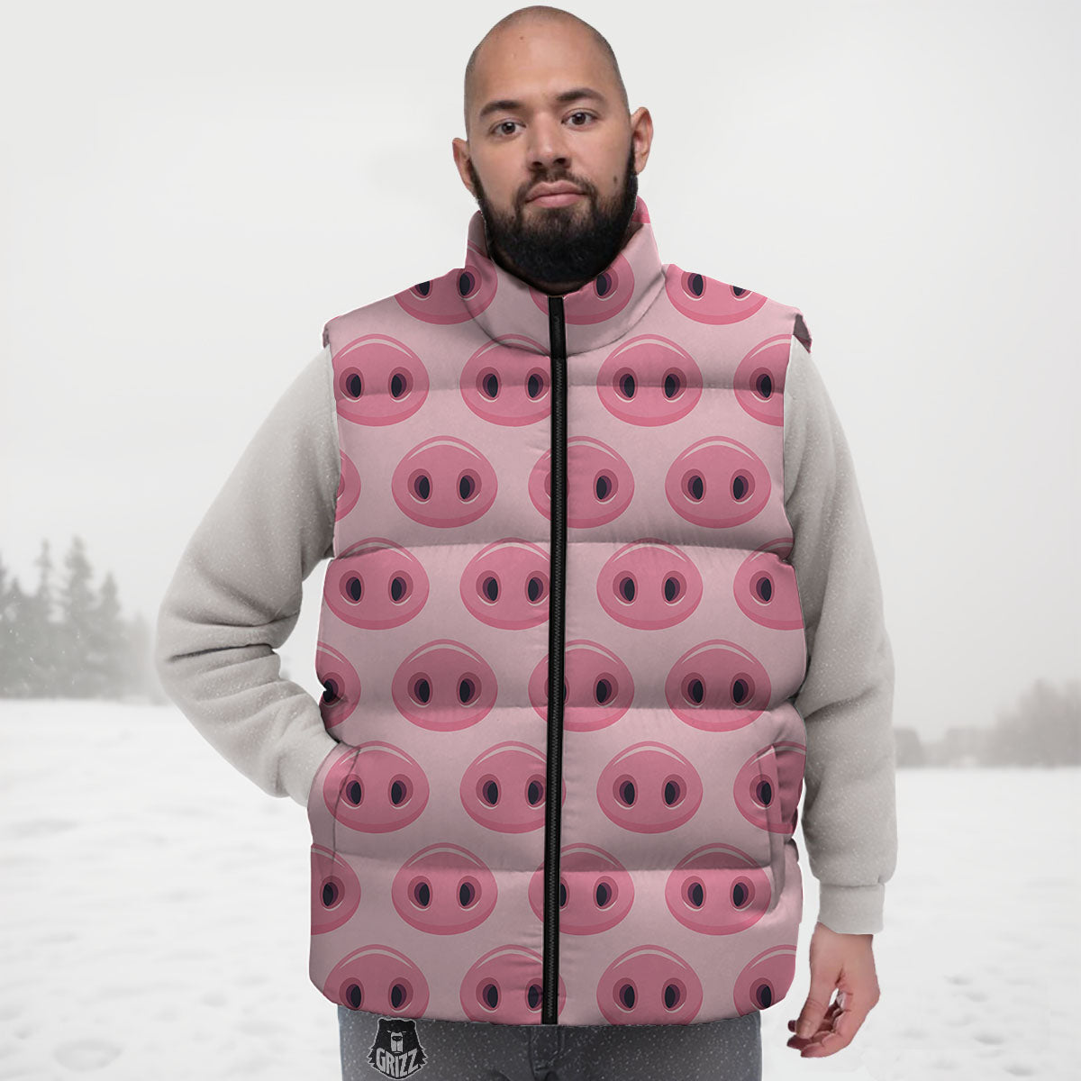 Pig Nose Pink Print Pattern Down Vest