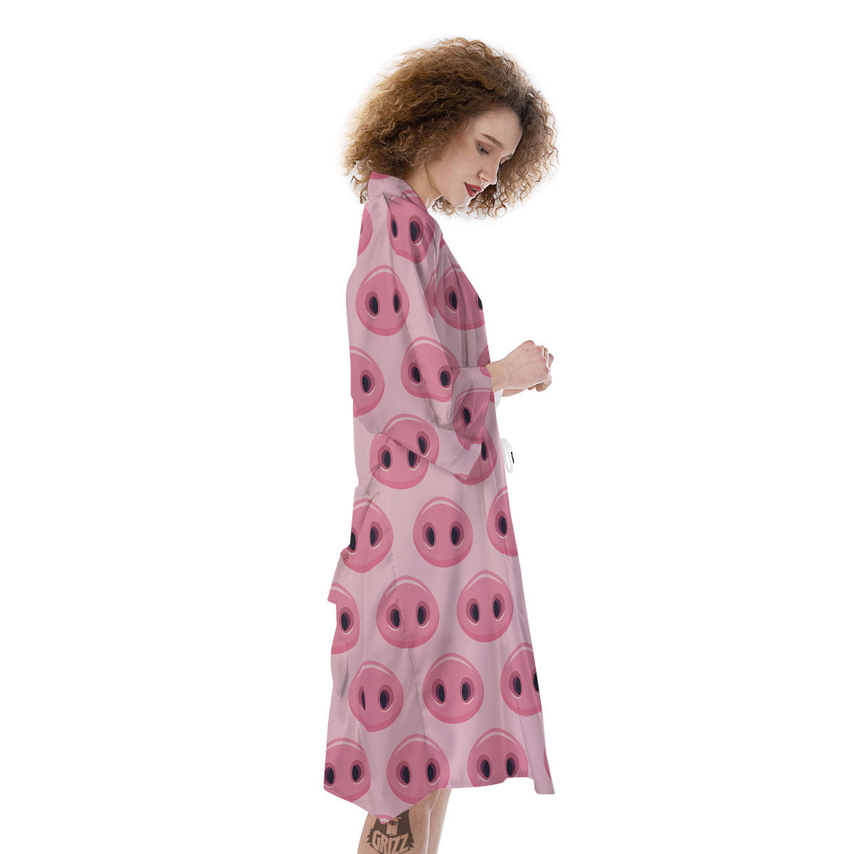 Pig Nose Pink Print Pattern Kimono-grizzshop