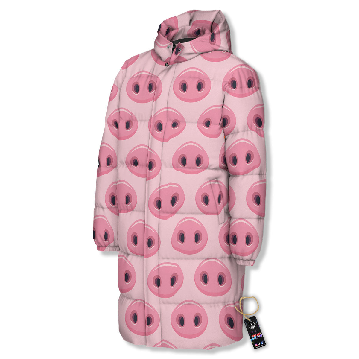 Pig Nose Pink Print Pattern Long Down Jacket-grizzshop