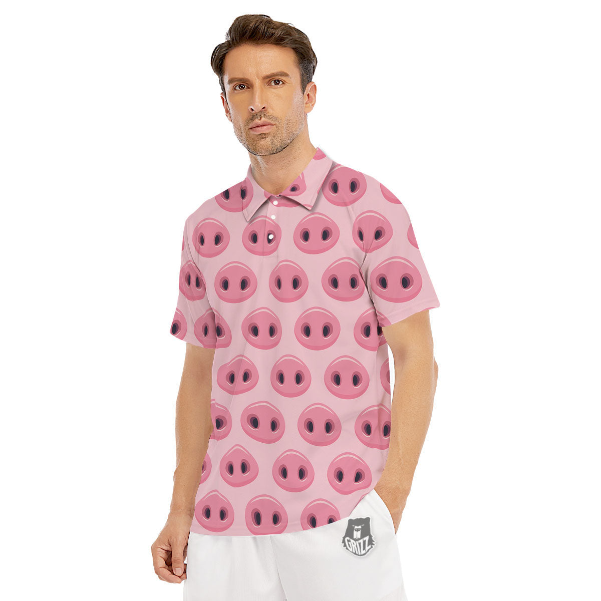 Pig Nose Pink Print Pattern Men's Golf Shirts-grizzshop