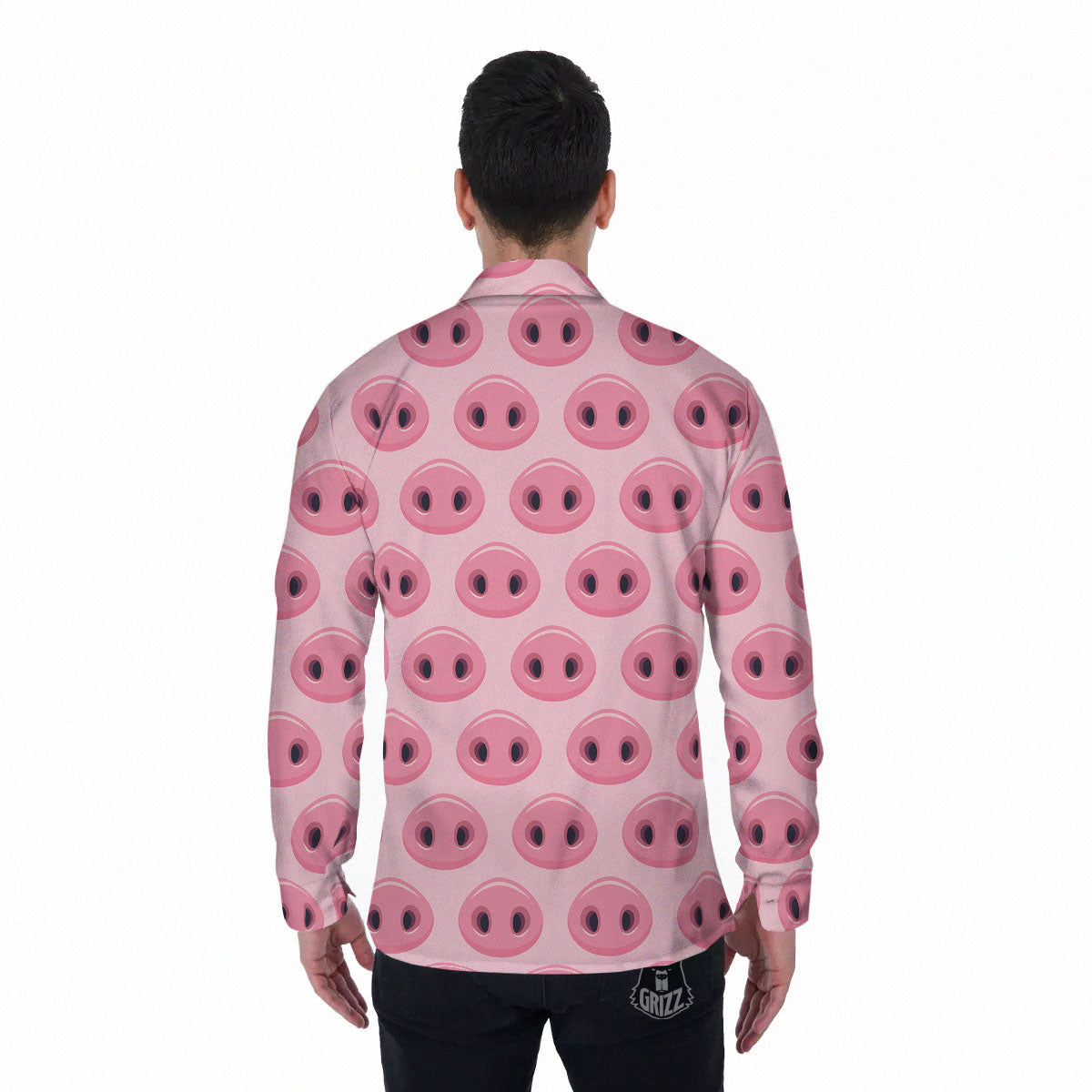 Pig Nose Pink Print Pattern Men's Long Sleeve Shirts-grizzshop