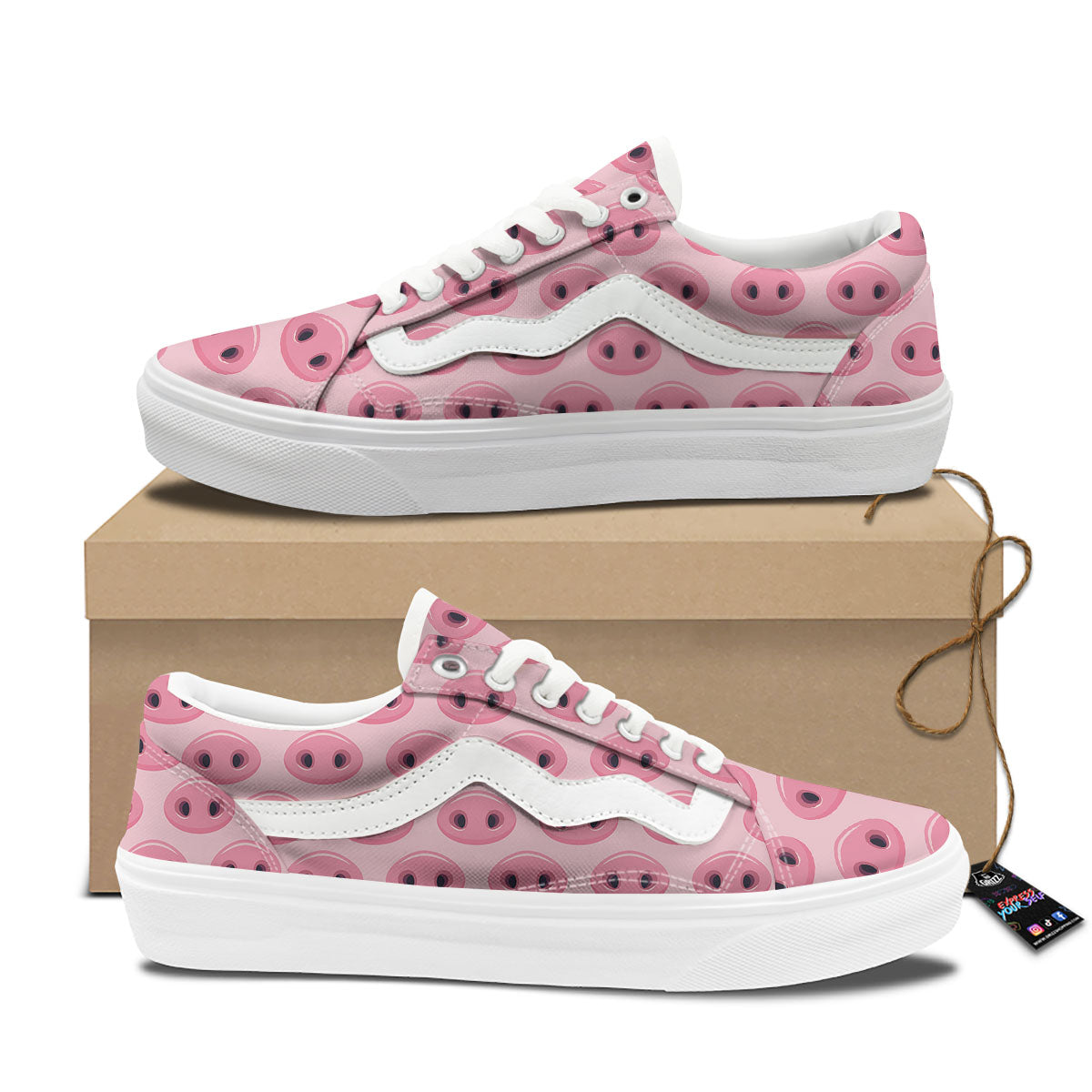 Pig Nose Pink Print Pattern Skate Shoes-grizzshop