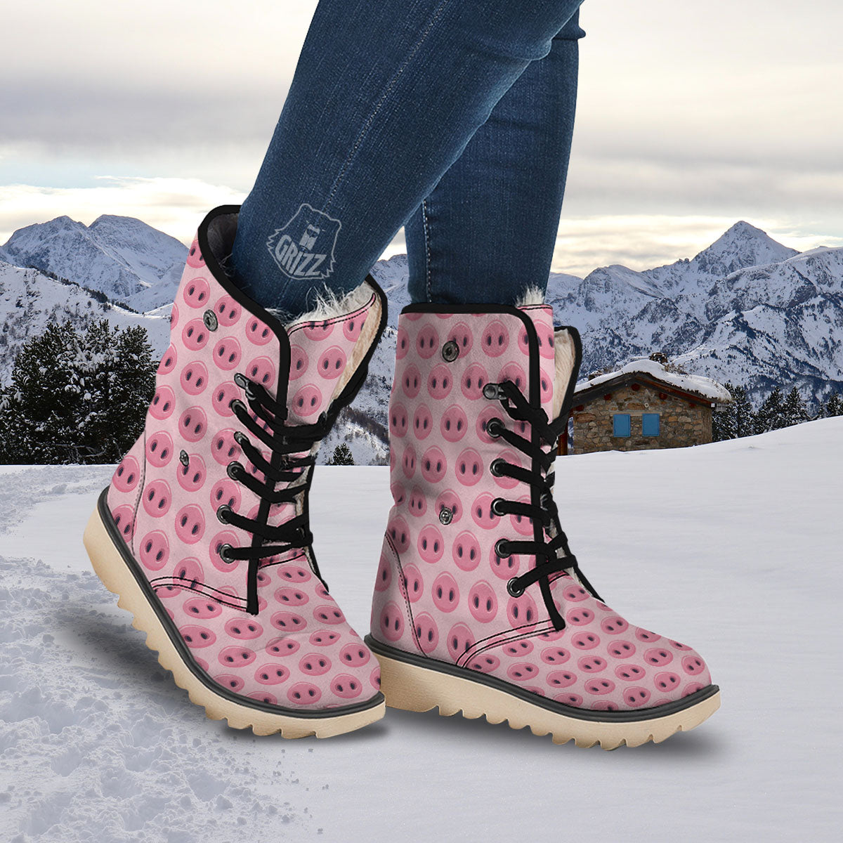 Pig Nose Pink Print Pattern Snow Boots-grizzshop