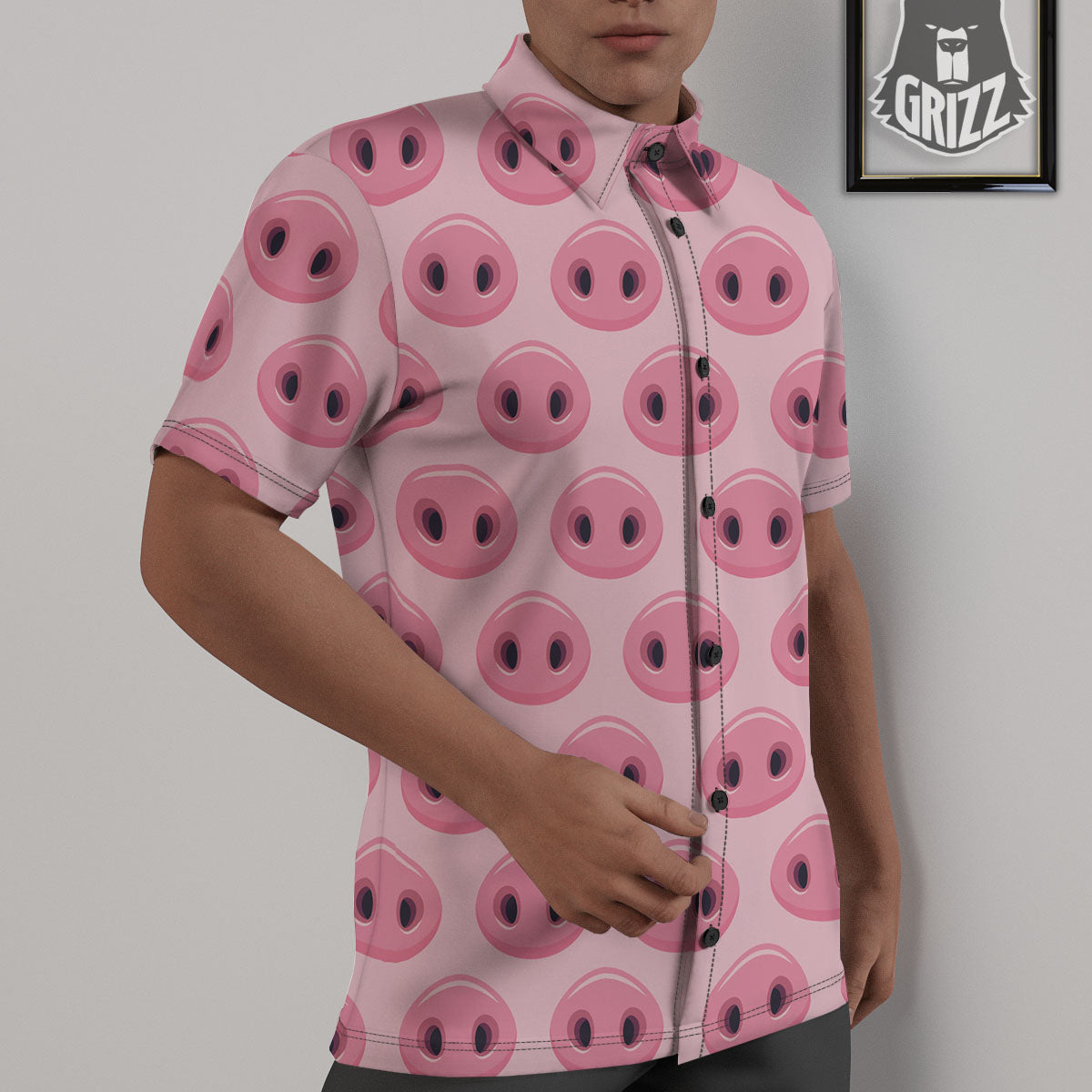 Pig Nose Pink Print Pattern Untucked Shirts-grizzshop