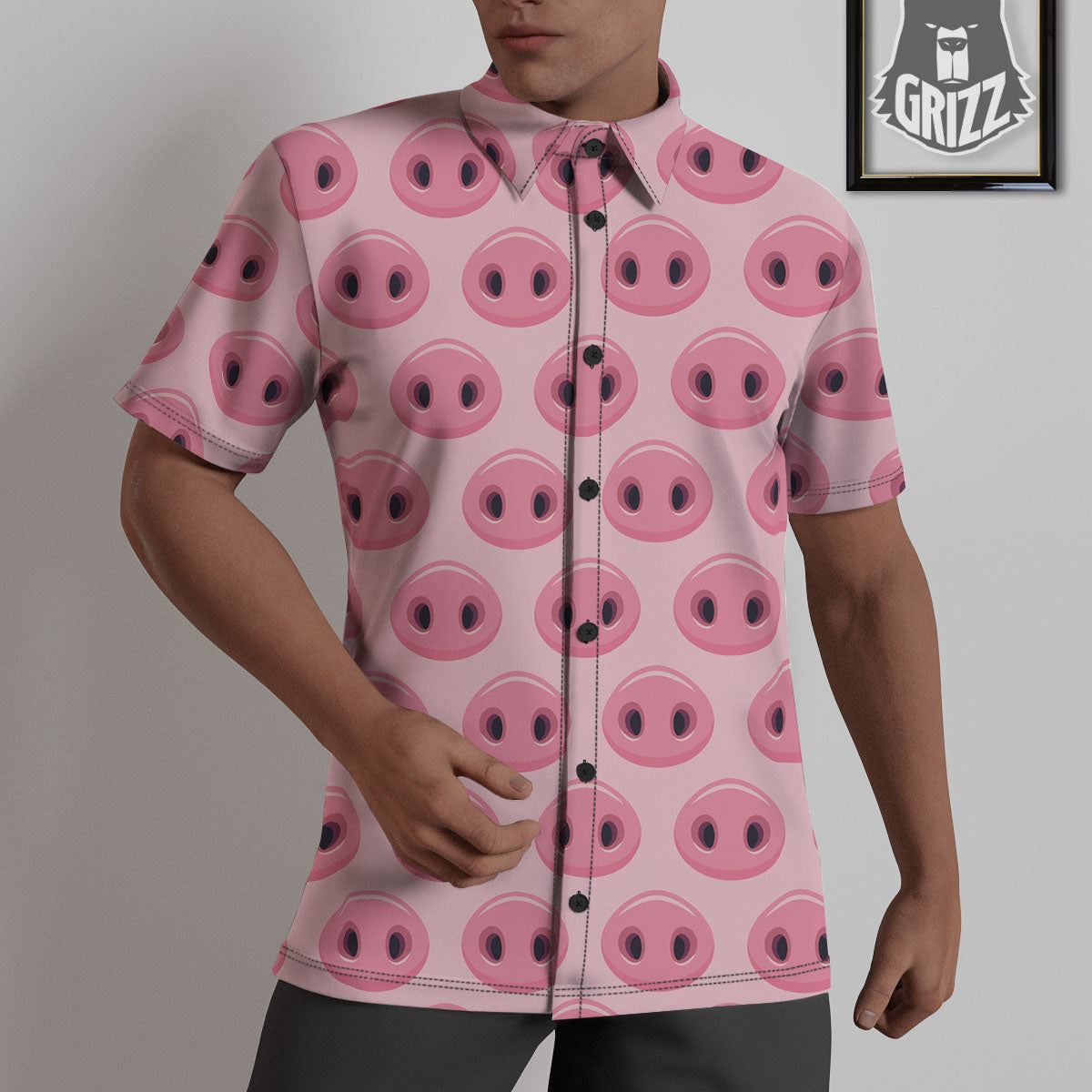 Pig Nose Pink Print Pattern Untucked Shirts-grizzshop