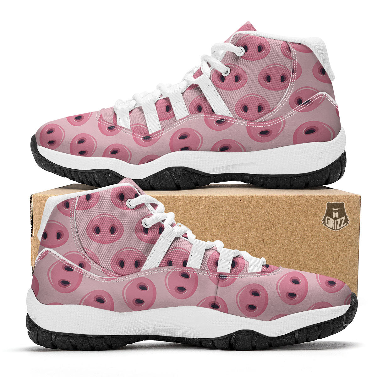 Pig Nose Pink Print Pattern White Bball Shoes-grizzshop