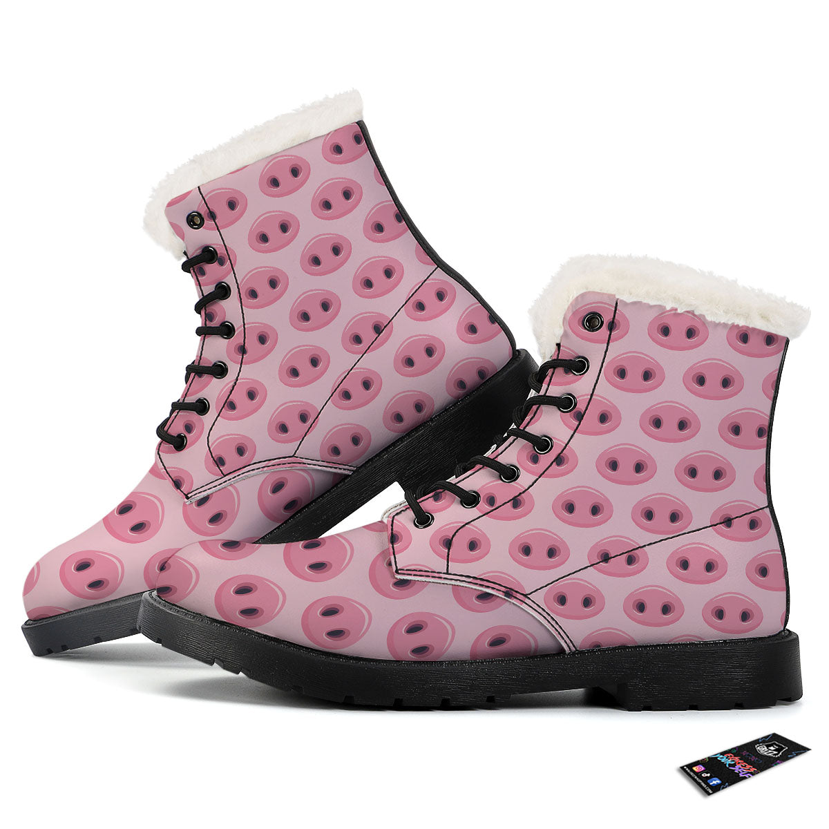 Pig Nose Pink Print Pattern Winter Boots-grizzshop